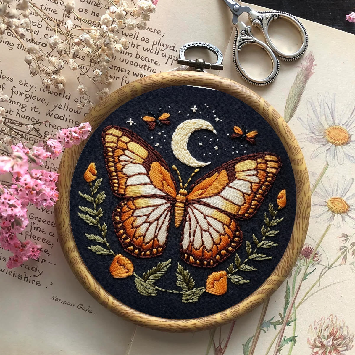 Rubbyoo Embroidery Kit -   Orange Moon Butterfly