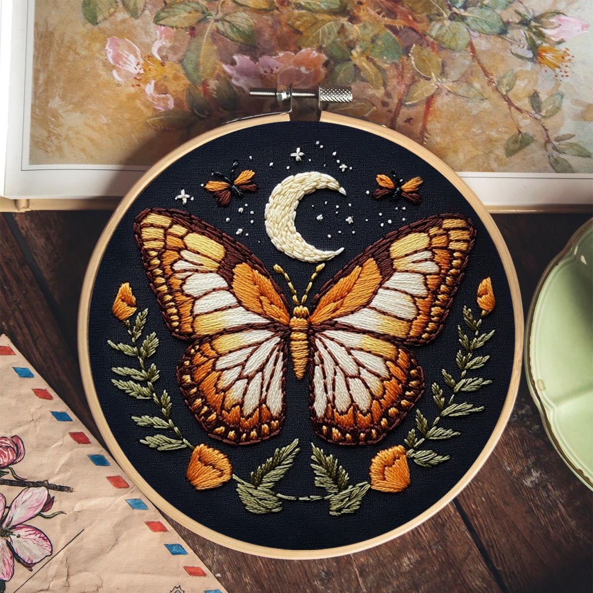 Rubbyoo Embroidery Kit -   Orange Moon Butterfly