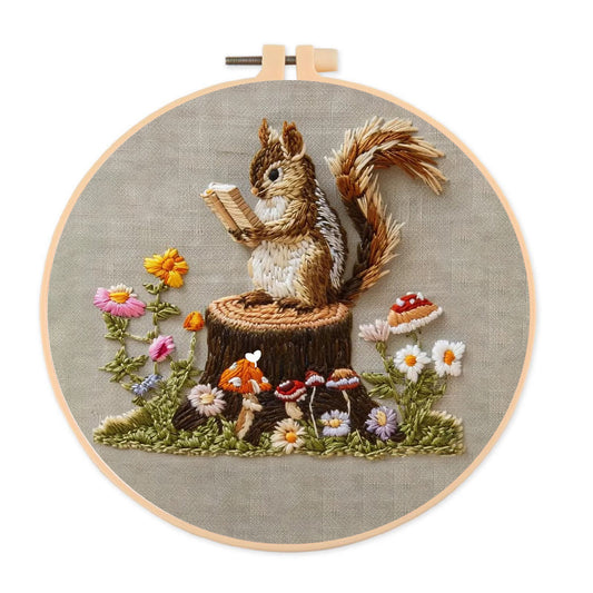 Rubbyoo Embroidery Kit - Small Reading Squirrel
