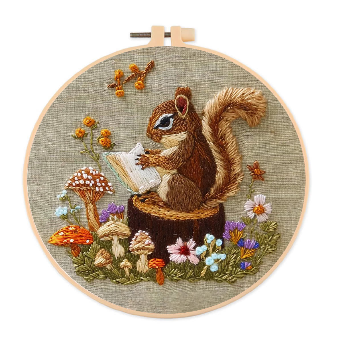 Rubbyoo Embroidery Kit -  Big Reading Squirrel