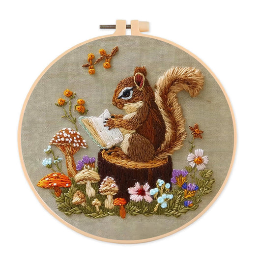 Rubbyoo Embroidery Kit -  Big Reading Squirrel