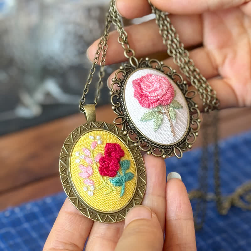 Hand Embroidered Pendant Necklace