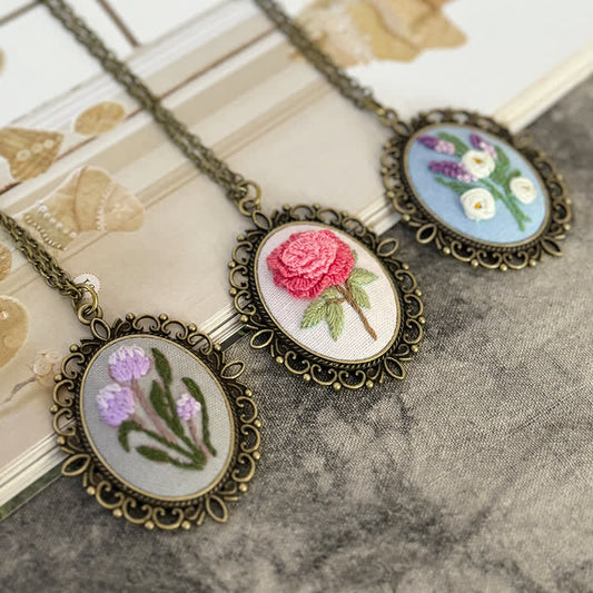 Hand Embroidered Pendant Necklace