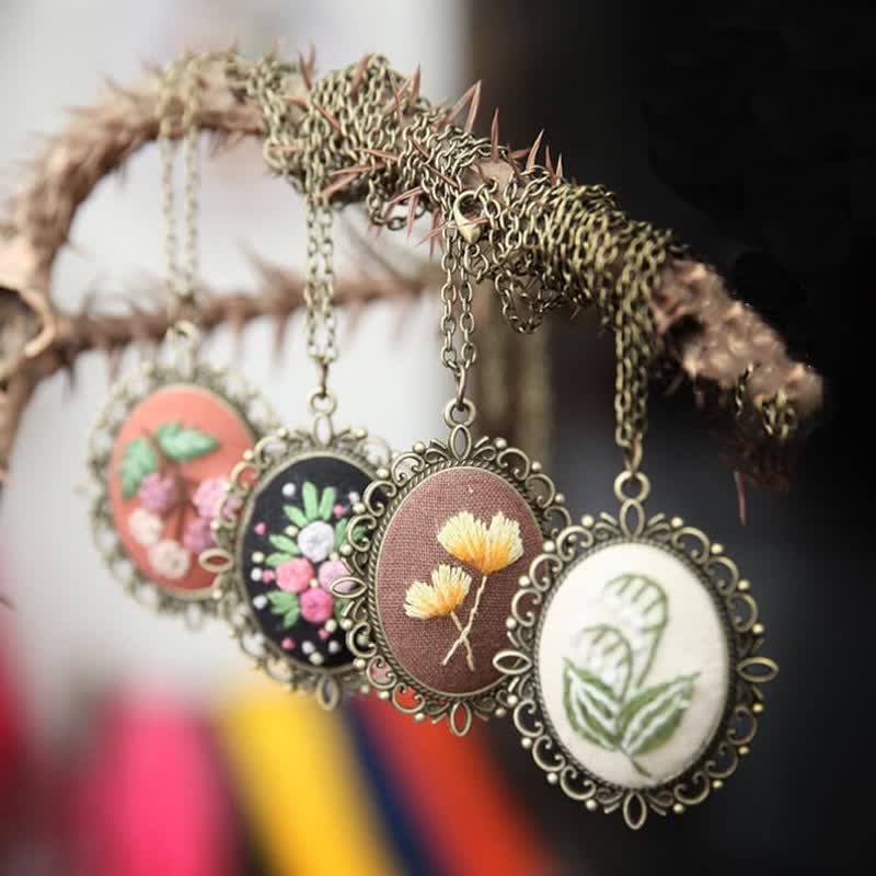 Hand Embroidered Pendant Necklace