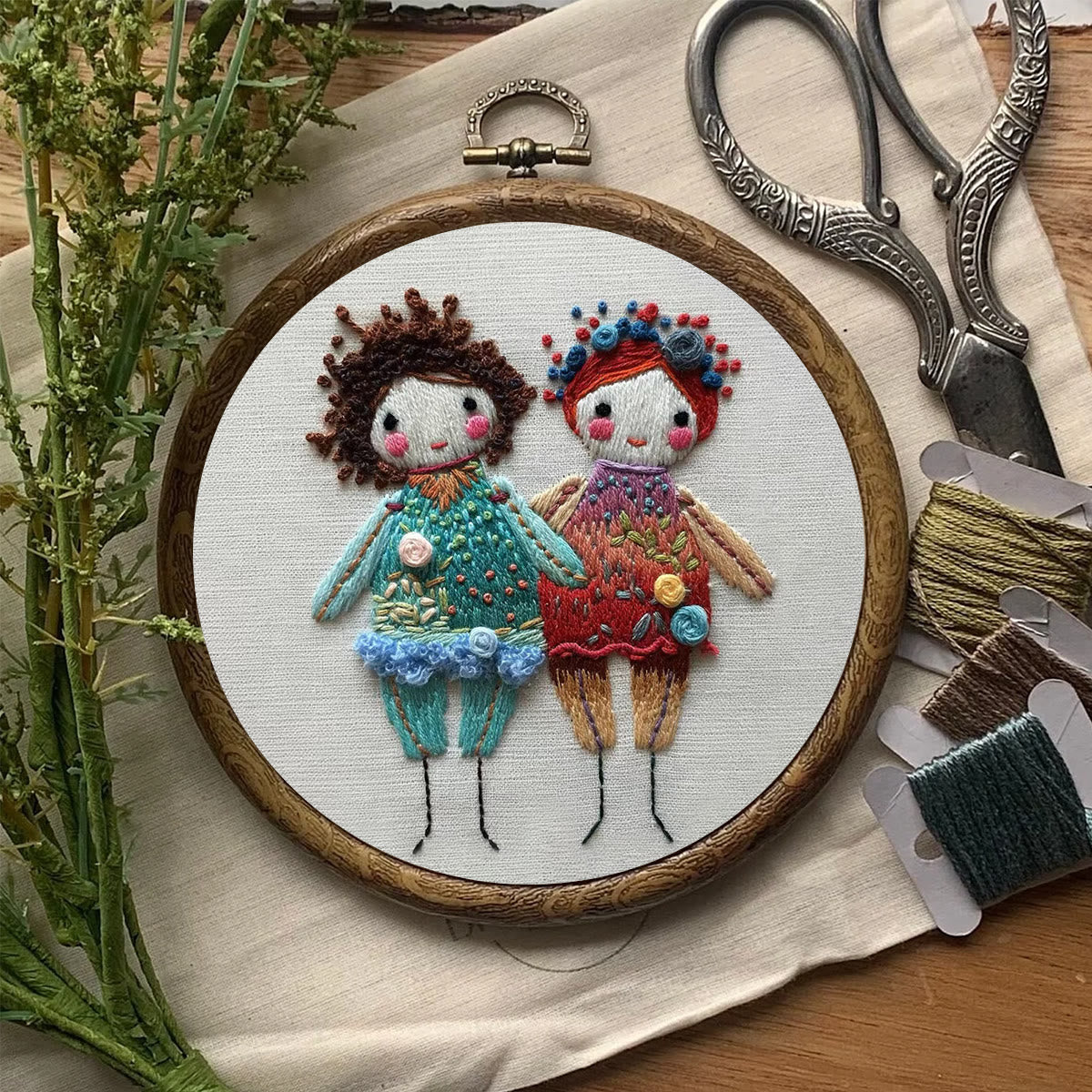 Rubbyoo Embroidery Kit-  Two Cute Doll Girls