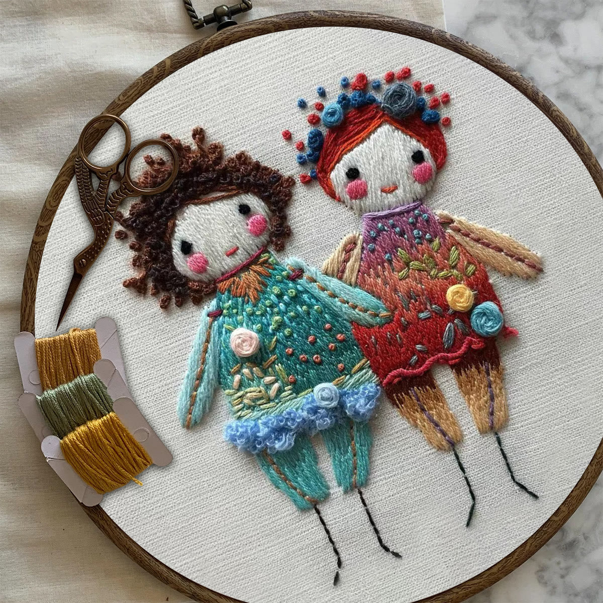 Rubbyoo Embroidery Kit-  Two Cute Doll Girls
