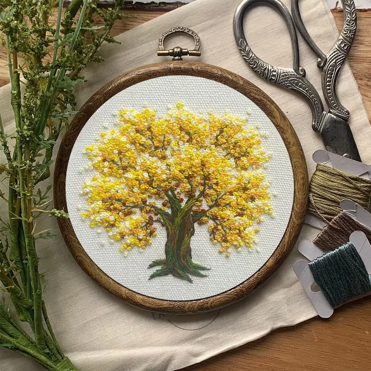 Rubbyoo Embroidery Kit-   Yellow Blooming Tree