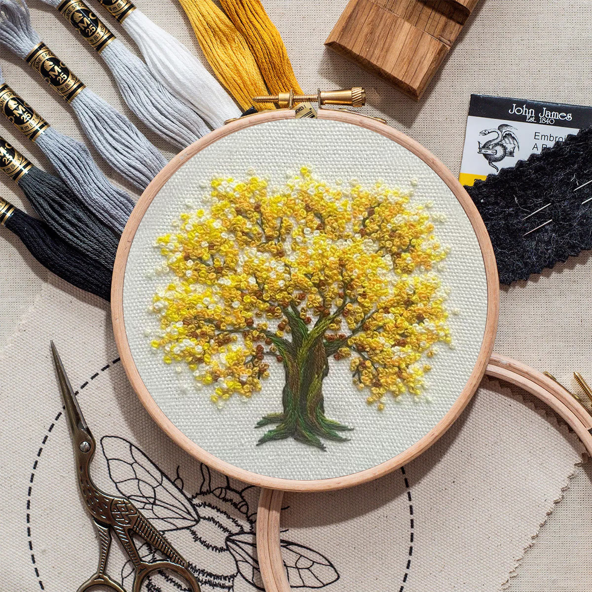 Rubbyoo Embroidery Kit-   Yellow Blooming Tree