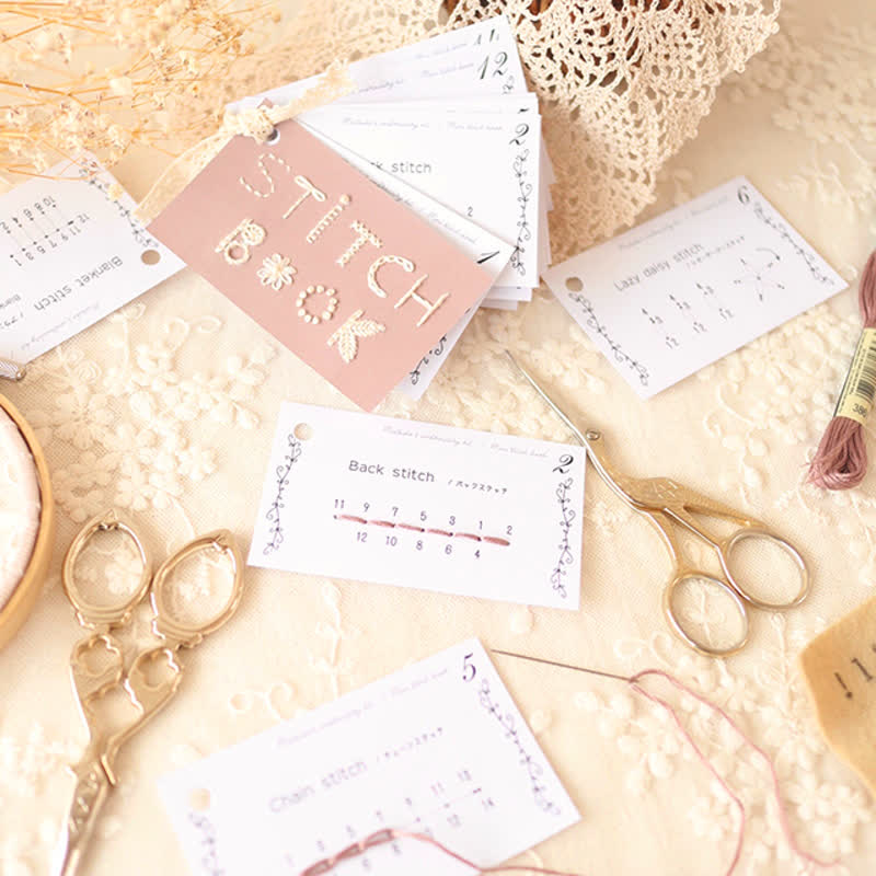 Rubbyoo Embroidery Stitch Book Kit - Basic Embroidery Stitches | Starter Learning Practice Set | Diy Needlepoint Crafts