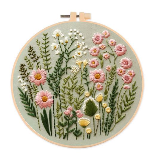 Rubbyoo Embroidery Kit- Simple Wildflowers Easy Embroidery Kit for Beginners | Wall Decor