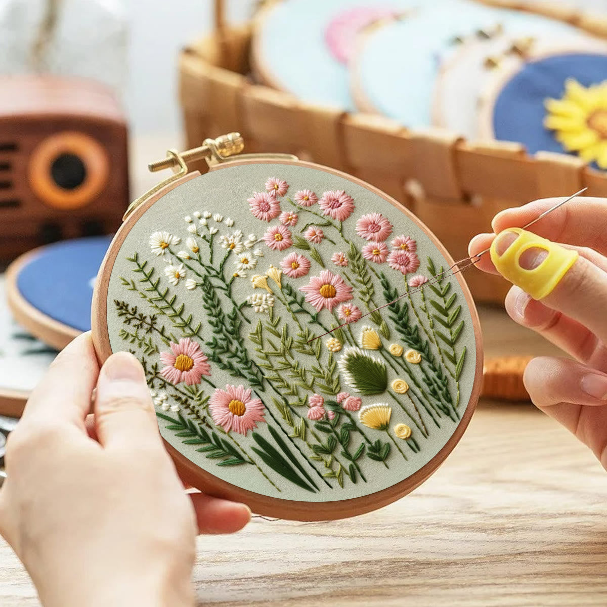 Rubbyoo Embroidery Kit- Simple Wildflowers Easy Embroidery Kit for Beginners | Wall Decor