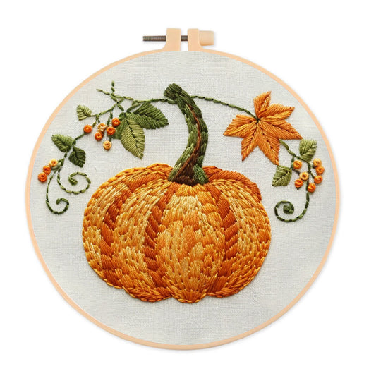 Rubbyoo Embroidery Kit- Pumpkin Easy  Embroidery Kit For Beginners | Cozy Crafts