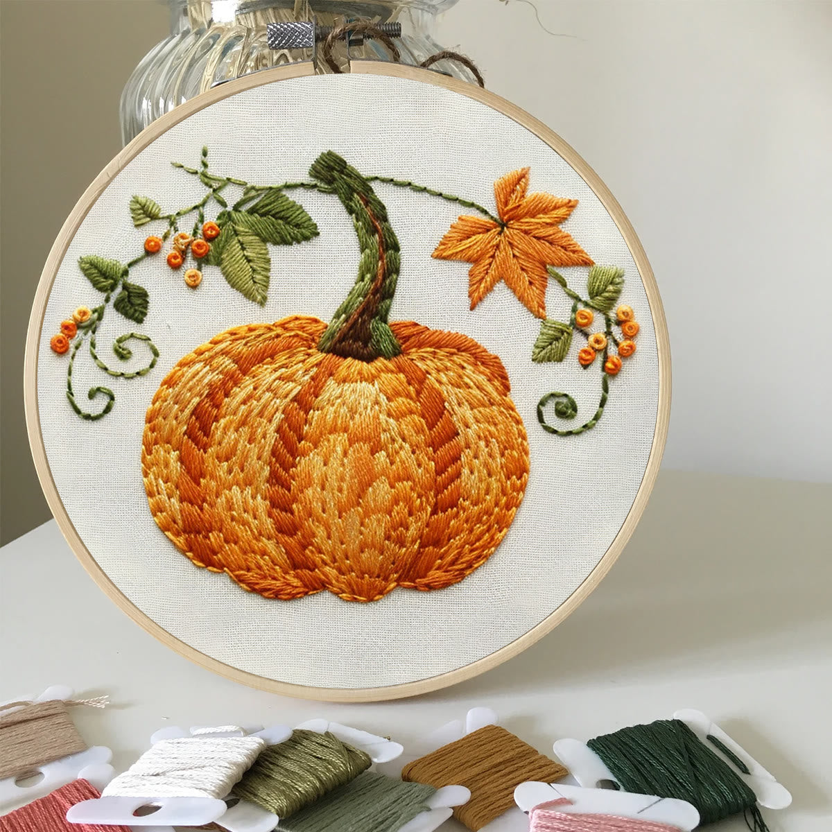 Rubbyoo Embroidery Kit- Pumpkin Easy  Embroidery Kit For Beginners | Cozy Crafts