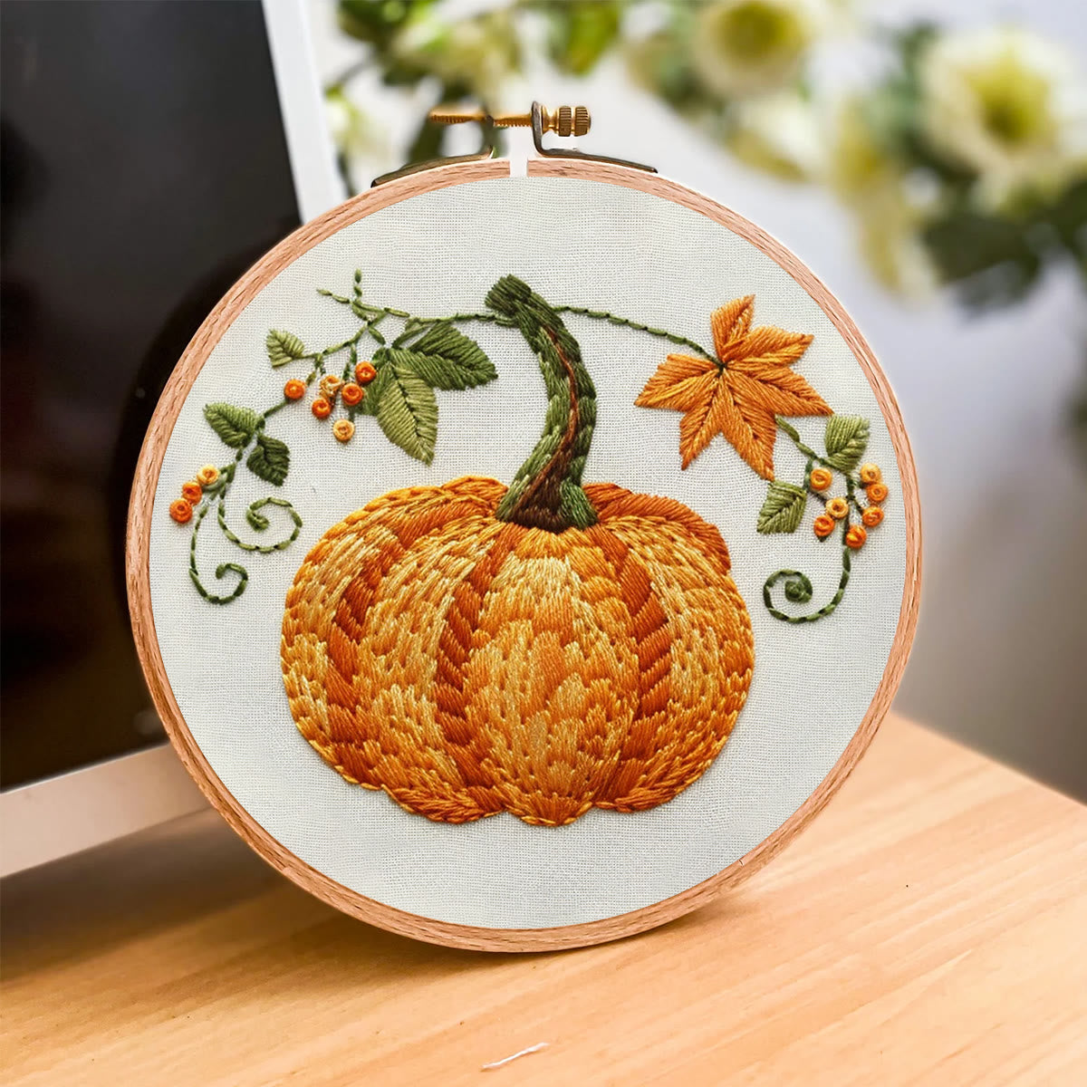 Rubbyoo Embroidery Kit- Pumpkin Easy  Embroidery Kit For Beginners | Cozy Crafts
