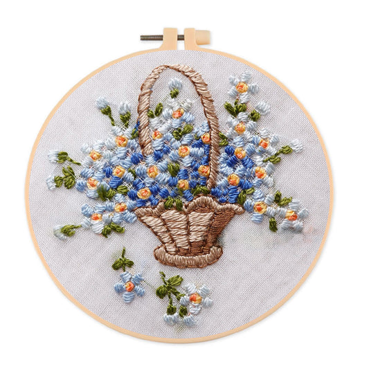 Rubbyoo Embroidery Kit-  Basket Of Flowers Diy Kit For Women| Diy Craft Kits