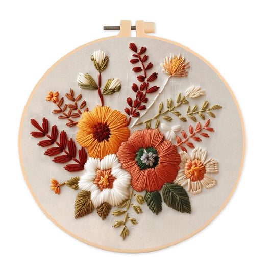 Rubbyoo Embroidery Kit- Autumn Blooms 2 | For Beginners Hand Stitch