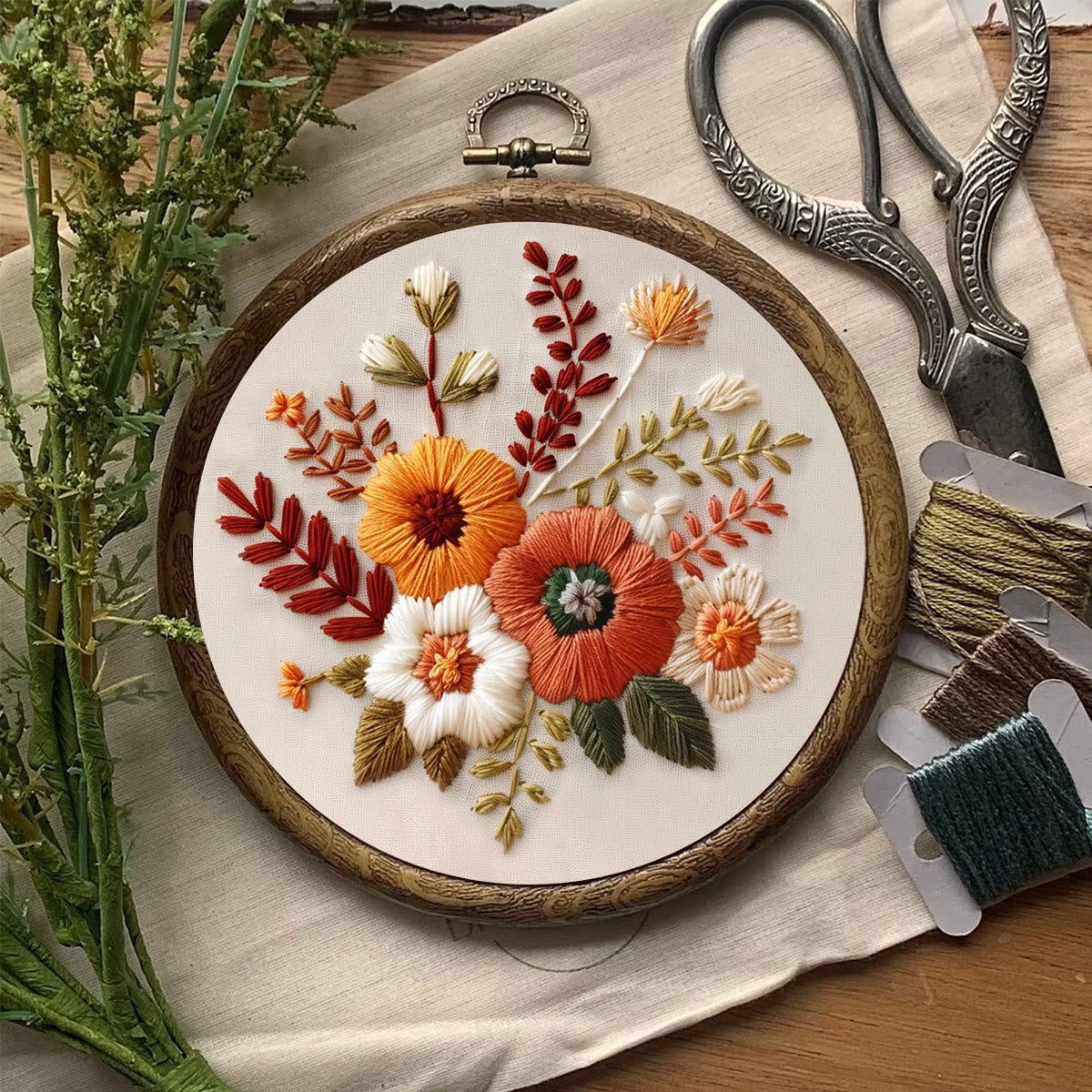 Rubbyoo Embroidery Kit- Autumn Blooms 2 | For Beginners Hand Stitch