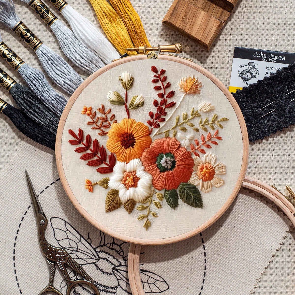 Rubbyoo Embroidery Kit- Autumn Blooms 2 | For Beginners Hand Stitch