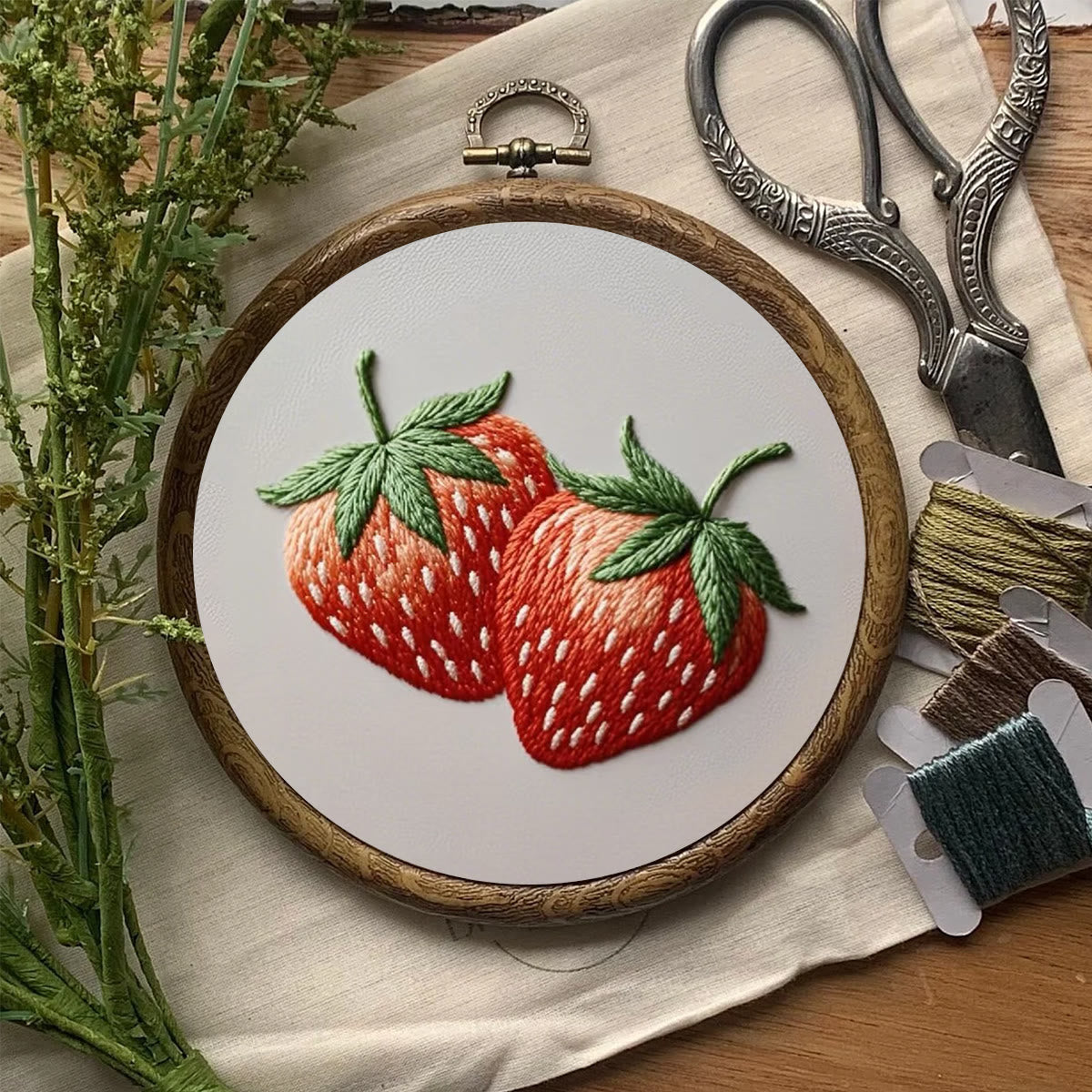Rubbyoo Embroidery Kit- Two Big Strawberries | For Beginners DIY Craft Kits