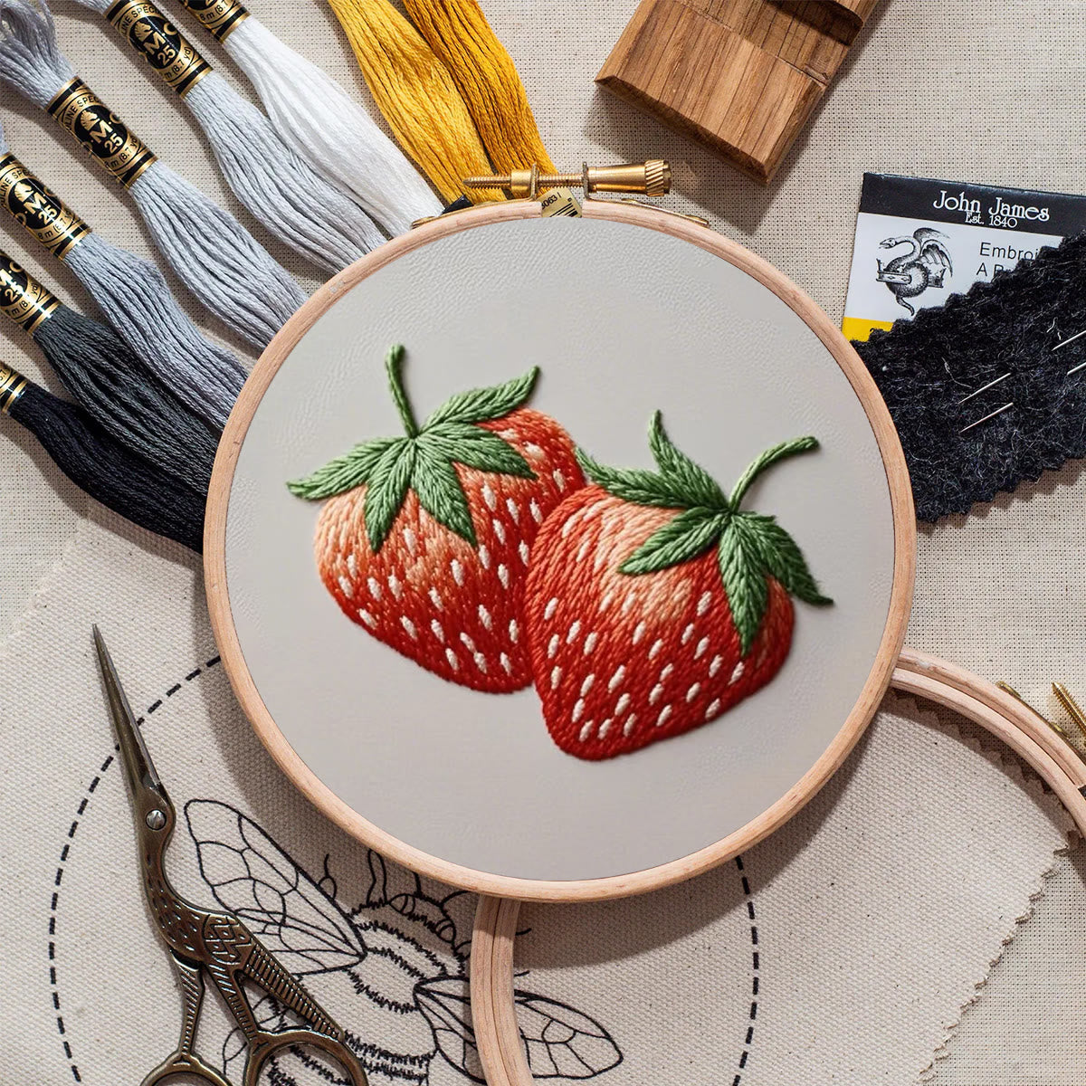 Rubbyoo Embroidery Kit- Two Big Strawberries | For Beginners DIY Craft Kits