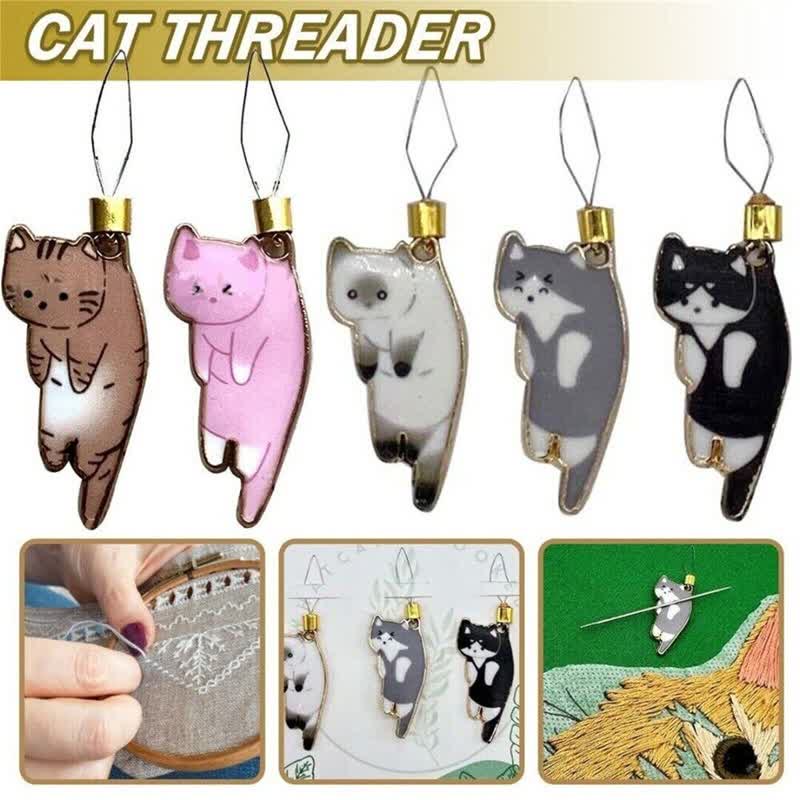 Cat Needle Threader Mini Cute Magnetic Needle Minder Sewing Threading Guide Tool