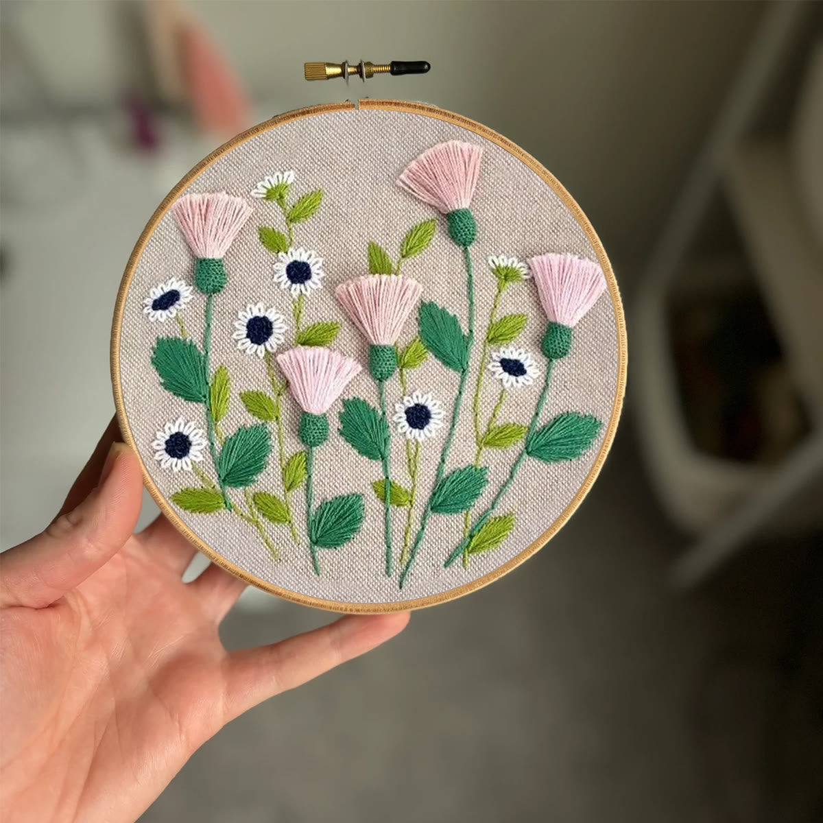 Rubbyoo Embroidery Kit- Pink Floral Pattern | Embroidery Kit For Beginner,Modern  Embroidery