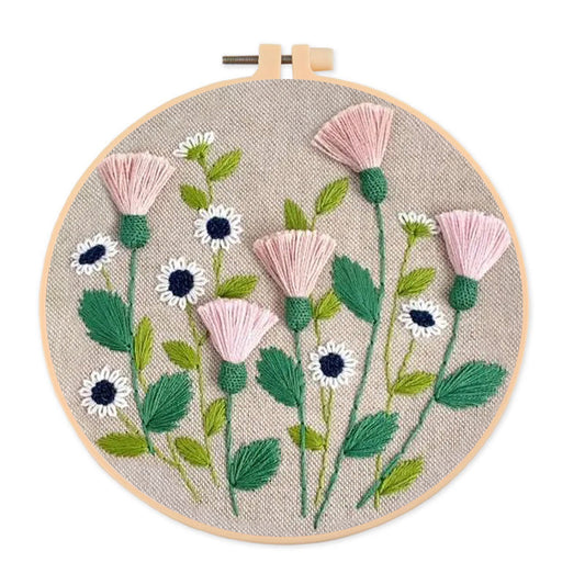 Rubbyoo Embroidery Kit- Pink Floral Pattern | Embroidery Kit For Beginner,Modern  Embroidery