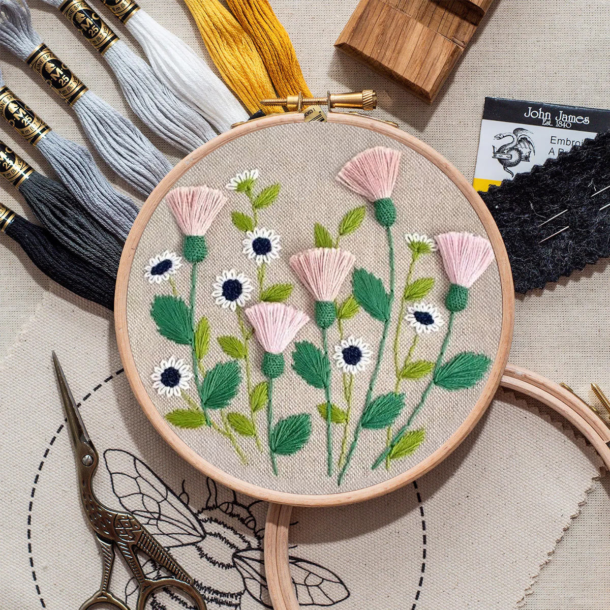 Rubbyoo Embroidery Kit- Pink Floral Pattern | Embroidery Kit For Beginner,Modern  Embroidery