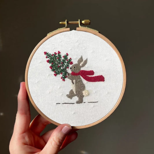 Rubbyoo Embroidery Kit - Xmas Bunny In The Woods | Beginner Friendly Embroidery