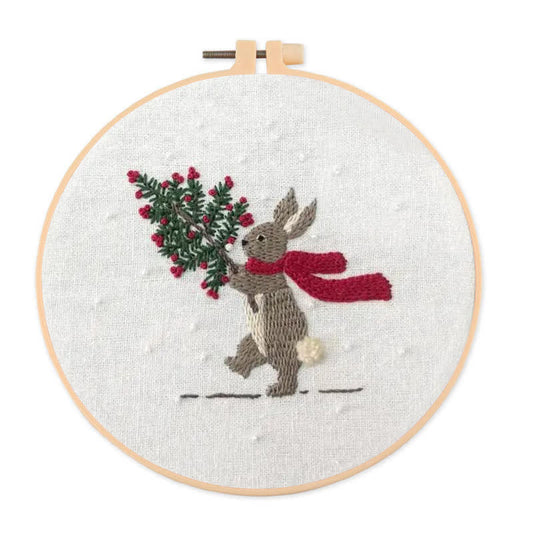 Rubbyoo Embroidery Kit - Xmas Bunny In The Woods | Beginner Friendly Embroidery