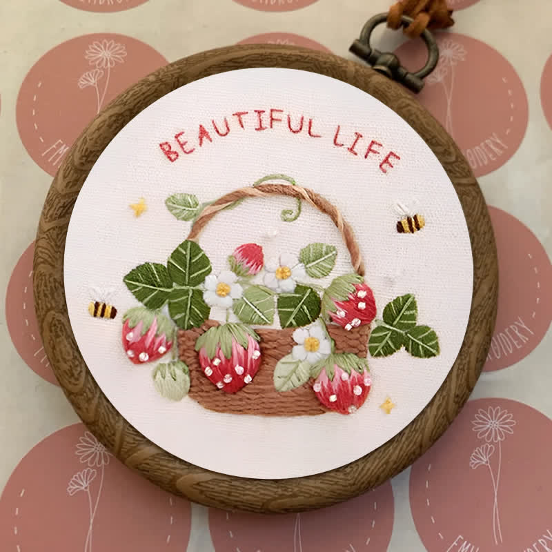 Rubbyoo Embroidery Kit - Strawberry Basket Hand Embroidery Pattern