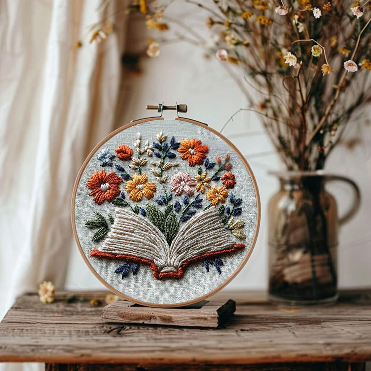 Rubbyoo Embroidery Kit - Blooming Pages | Starter Kit Wall Decor