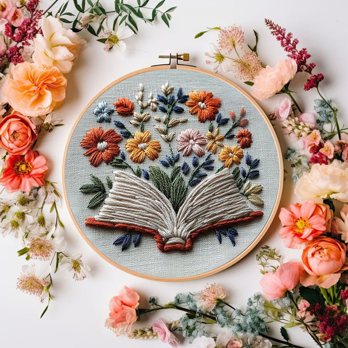 Rubbyoo Embroidery Kit - Blooming Pages | Starter Kit Wall Decor
