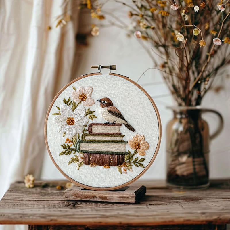 Rubbyoo Embroidery Kit - Bird on the Bookshelf | For Craft Lover  Starter kit