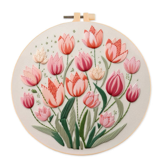 Rubbyoo Embroidery Kit - Tulips Garden Art |  Diy Stitch Crafts