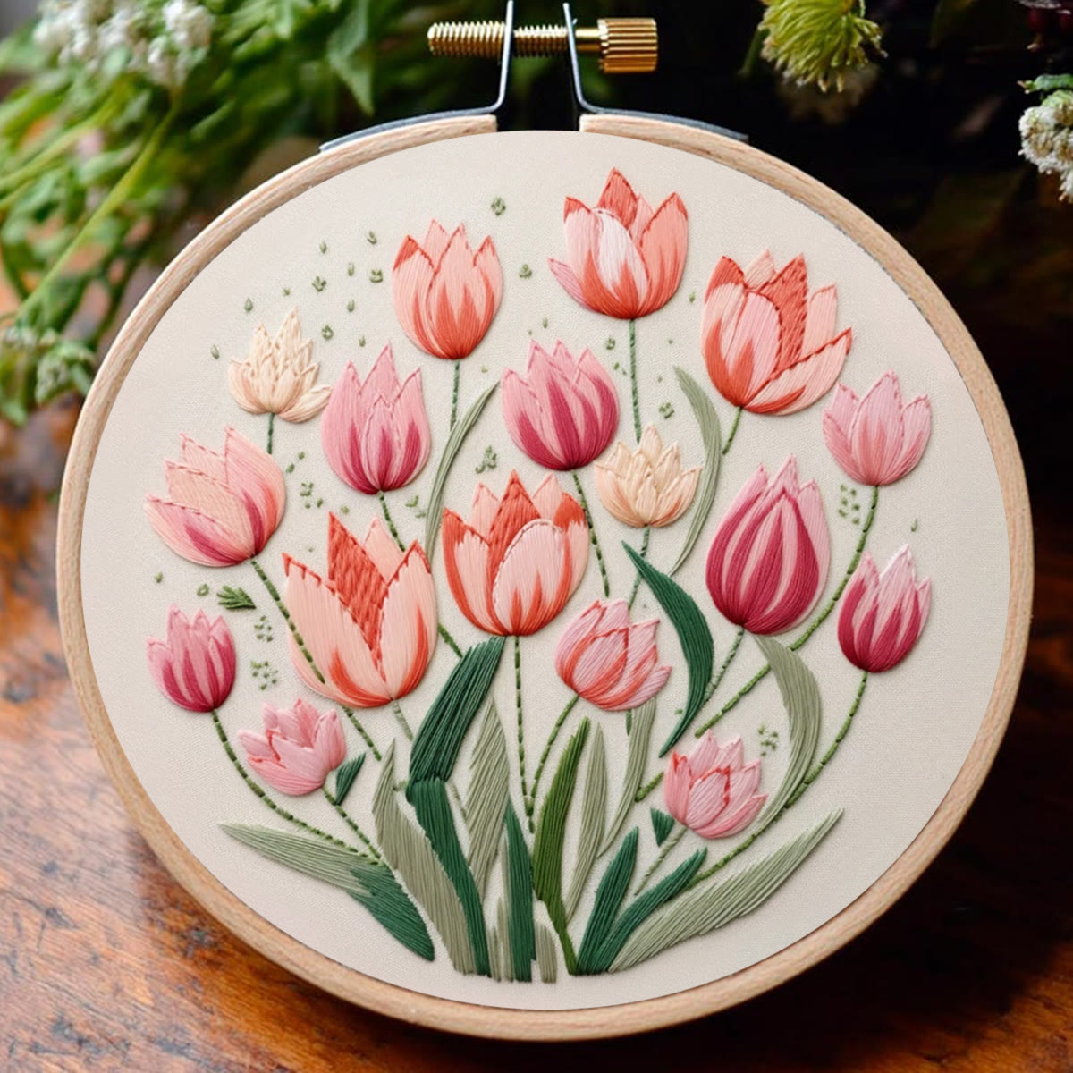 Rubbyoo Embroidery Kit - Tulips Garden Art |  Diy Stitch Crafts