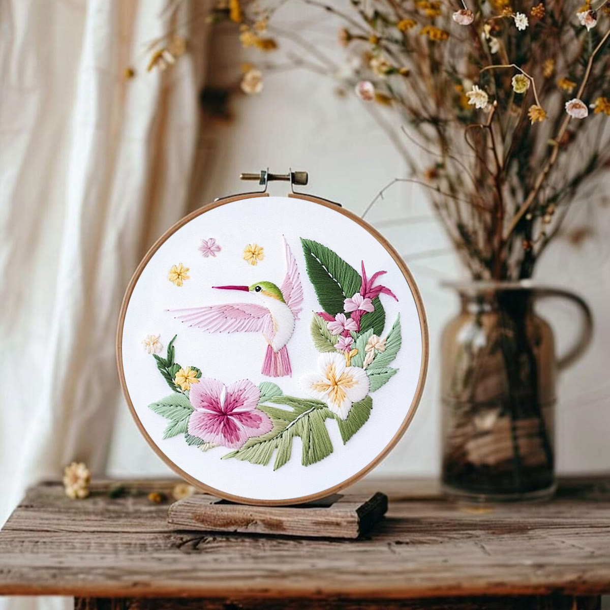 Rubbyoo Embroidery Kit - Spring Hummingbird |  Handmade Craft Gift