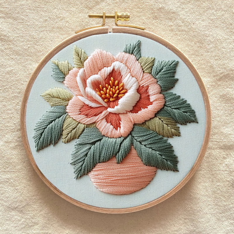 Rubbyoo Embroidery Kit - Peony Flower |  Needlework Craft For Beginner