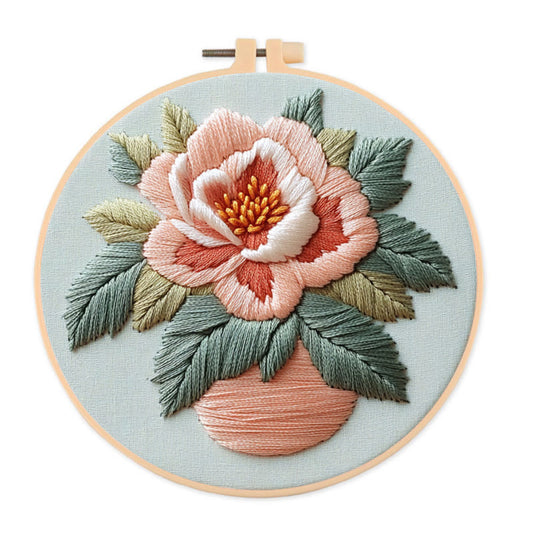 Rubbyoo Embroidery Kit - Peony Flower |  Needlework Craft For Beginner
