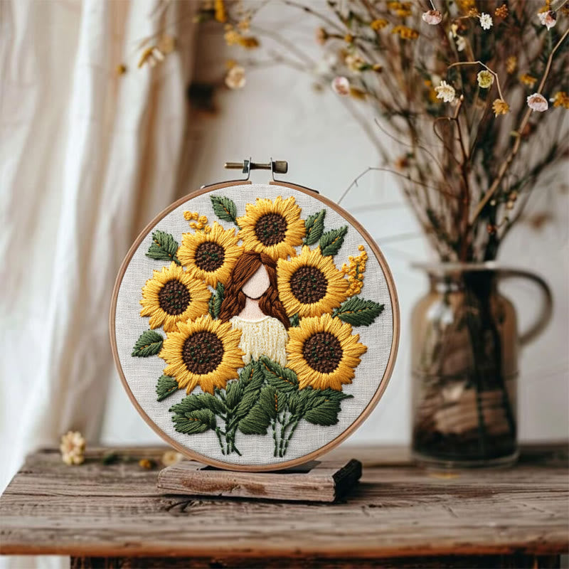 Rubbyoo Embroidery Kit - Sunflower Girl  | Handmade Craft Gift