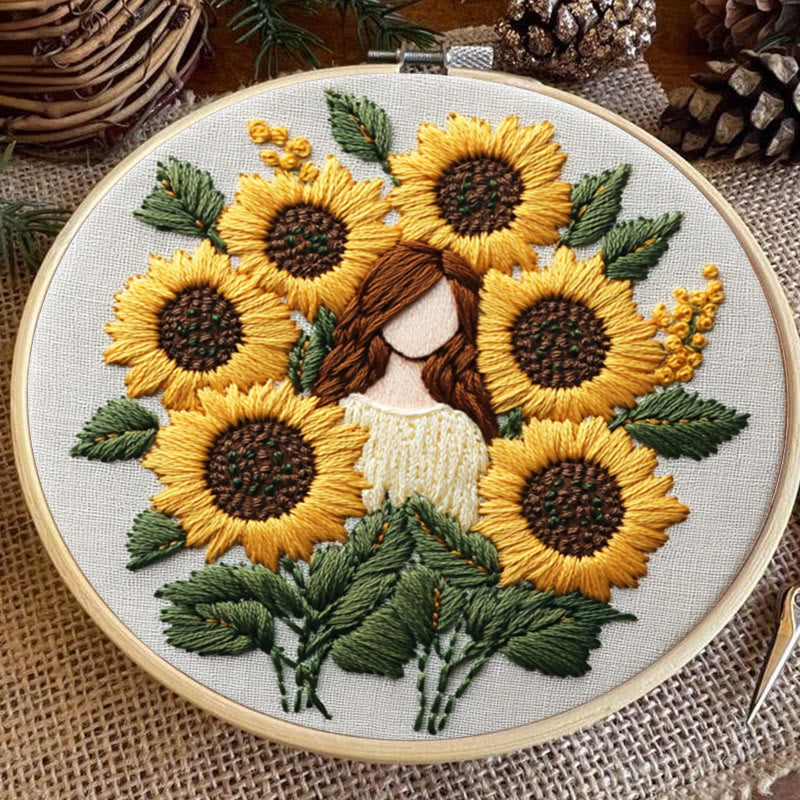 Rubbyoo Embroidery Kit - Sunflower Girl  | Handmade Craft Gift