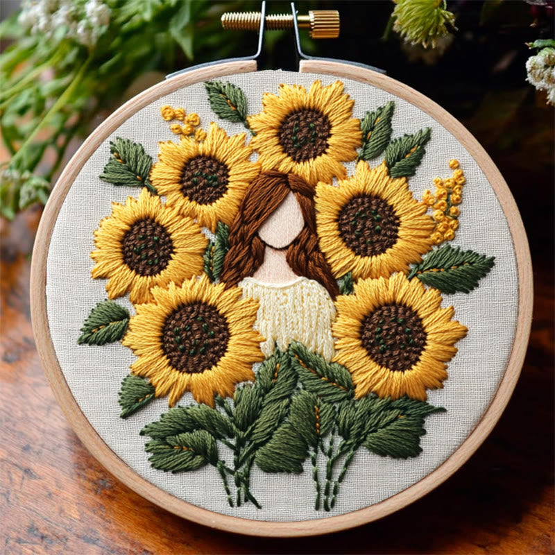 Rubbyoo Embroidery Kit - Sunflower Girl  | Handmade Craft Gift