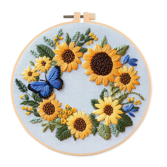 Rubbyoo Embroidery Kit - Sunflowers Wreath And Butterfly | Needlework Gifts