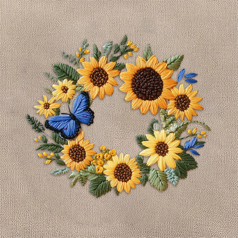 Rubbyoo Embroidery Kit - Sunflowers Wreath And Butterfly | Needlework Gifts
