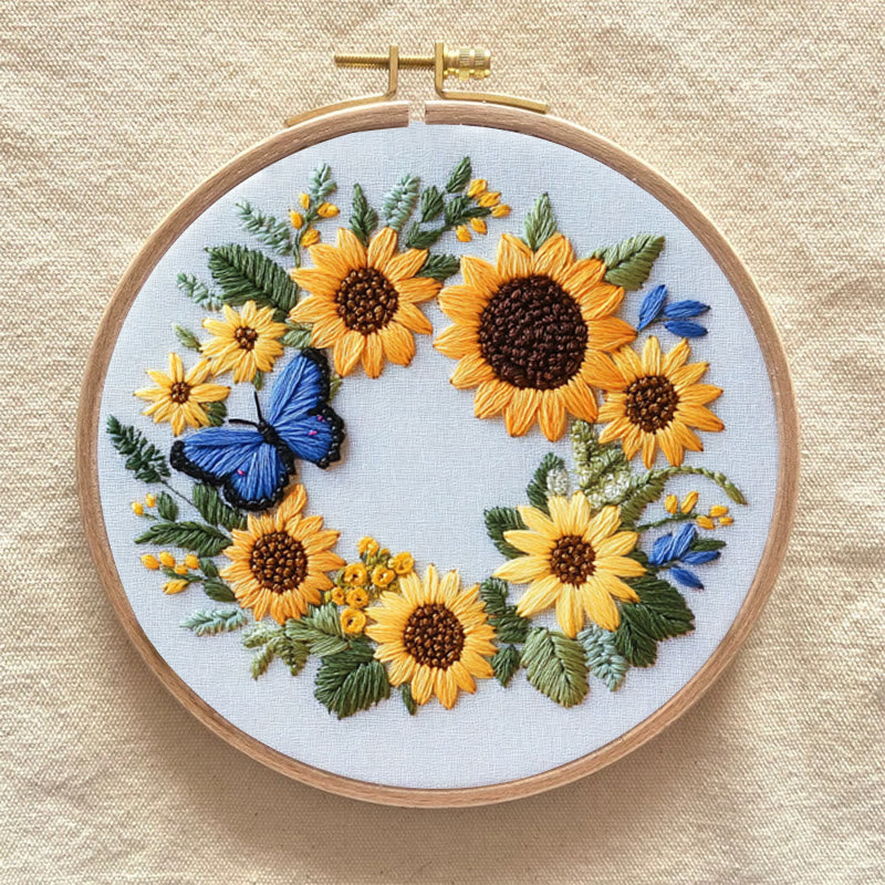 Rubbyoo Embroidery Kit - Sunflowers Wreath And Butterfly | Needlework Gifts