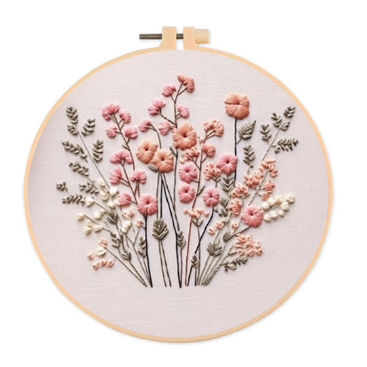 Rubbyoo Embroidery Kit - Pink Wildflowers | Floral | Diy Handmake Gifts