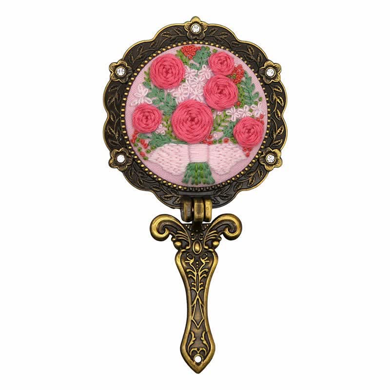 Needle kit Handheld Mirror | Floral Embroidered Compact Mirror | Great gift for your loved one