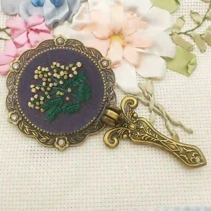Needle kit Handheld Mirror | Floral Embroidered Compact Mirror | Great gift for your loved one