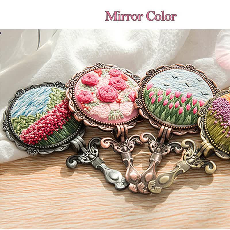 Needle kit Handheld Mirror | Floral Embroidered Compact Mirror | Great gift for your loved one