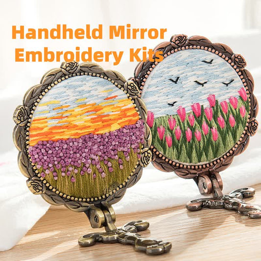 Needle kit Handheld Mirror | Floral Embroidered Compact Mirror | Great gift for your loved one